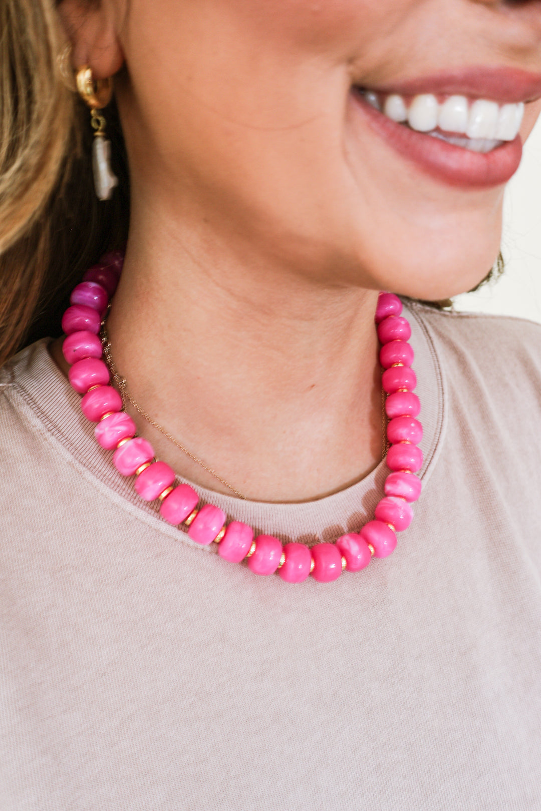 Color Pop Boho Beaded Necklace - Hot Pink