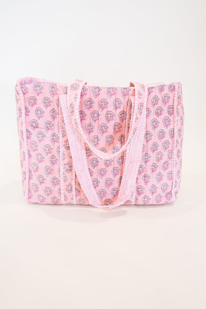 Layla Quilted Tote Pink 18x16x7