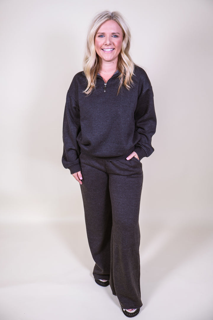 Acid Wash Fleece Half Zip Pullover - Black