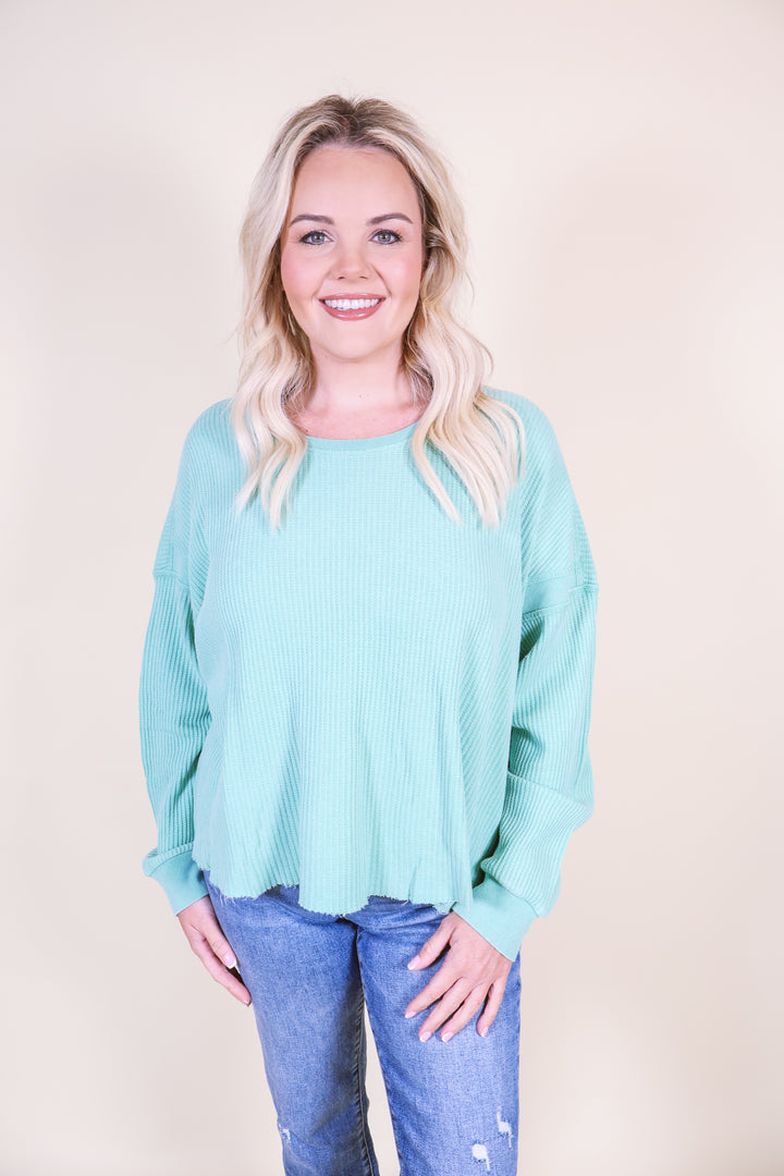 Collins Chic Open Back Textured Knit Top - Mint