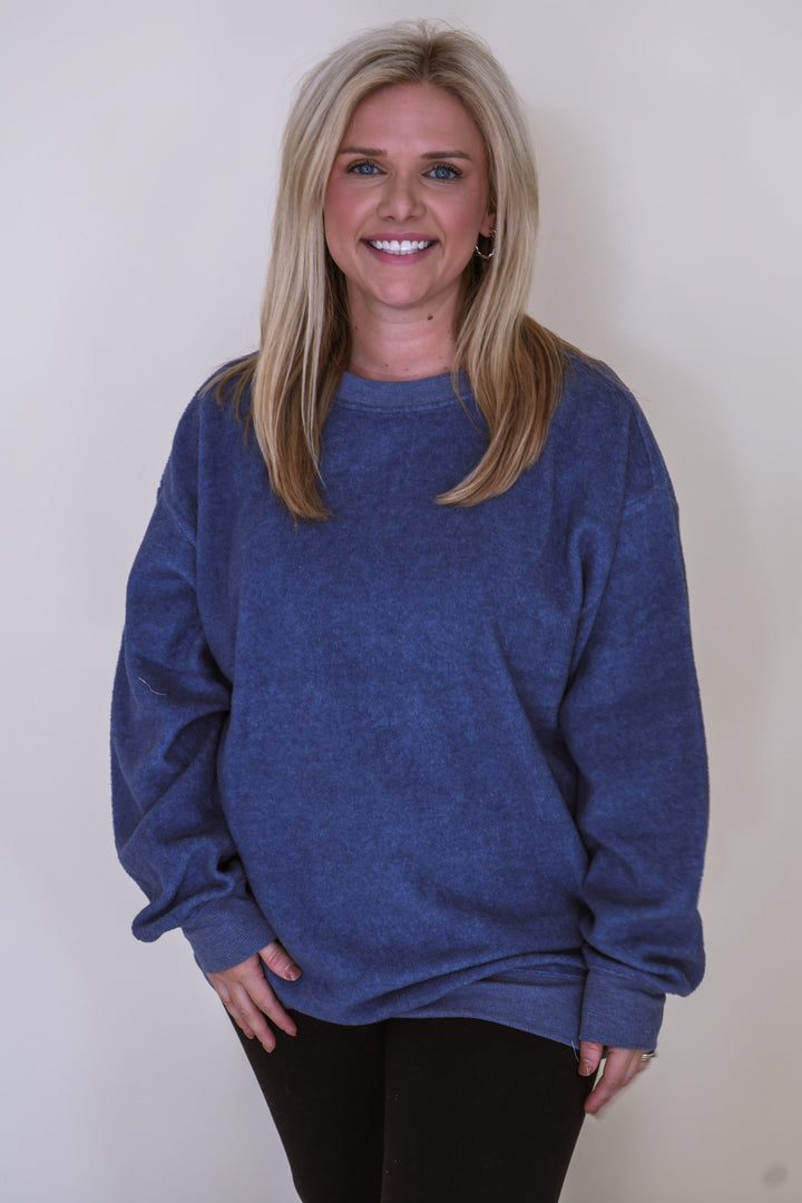 Olly Oversized Casual Sweatshirt - Dusty Navy