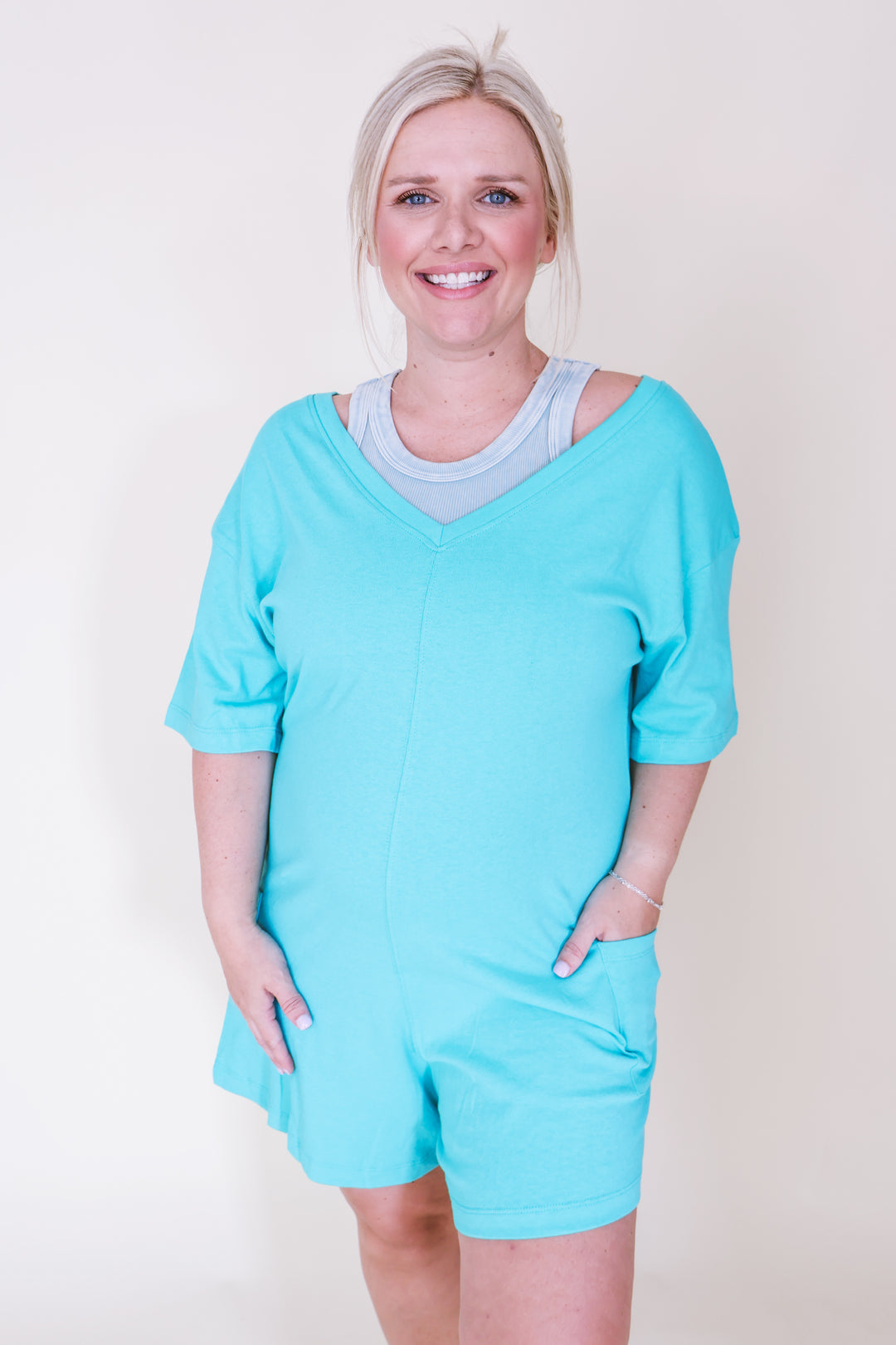 2-Way V or Scoop Neck Romper - Mint