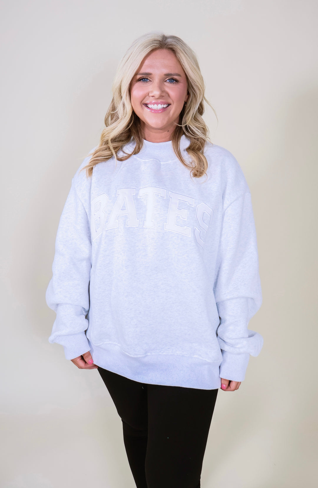 Appliqué BATES Mock Neck Sweatshirt - Heather Grey