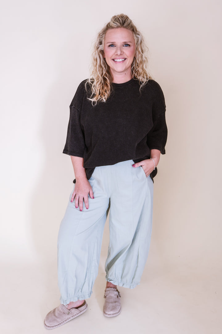 Mineral Wash Waffle Top - Black