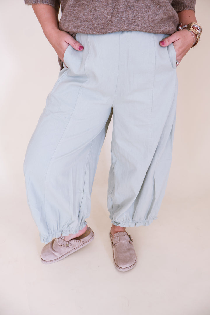 Elastic Waist Balloon Pants - Sage