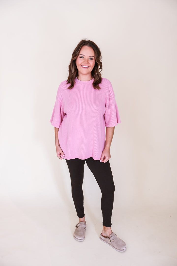 Mineral Wash Waffle Top - Pink