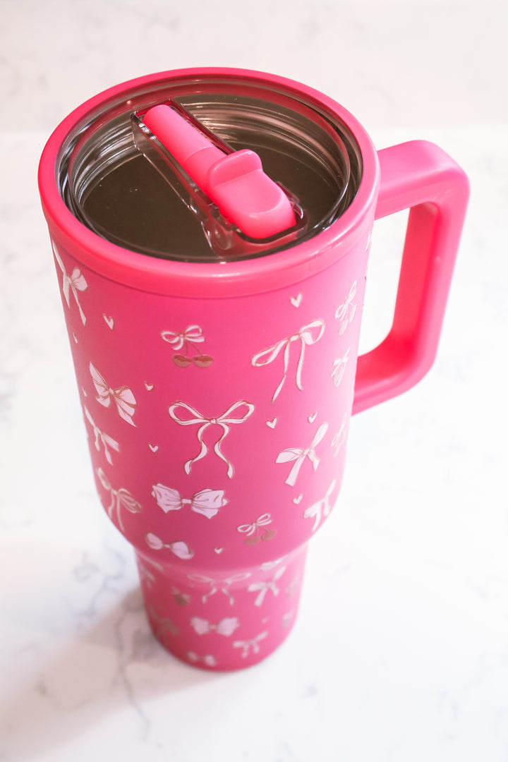 40oz STAINLESS STEEL TUMBLER - Fuchsia Bow