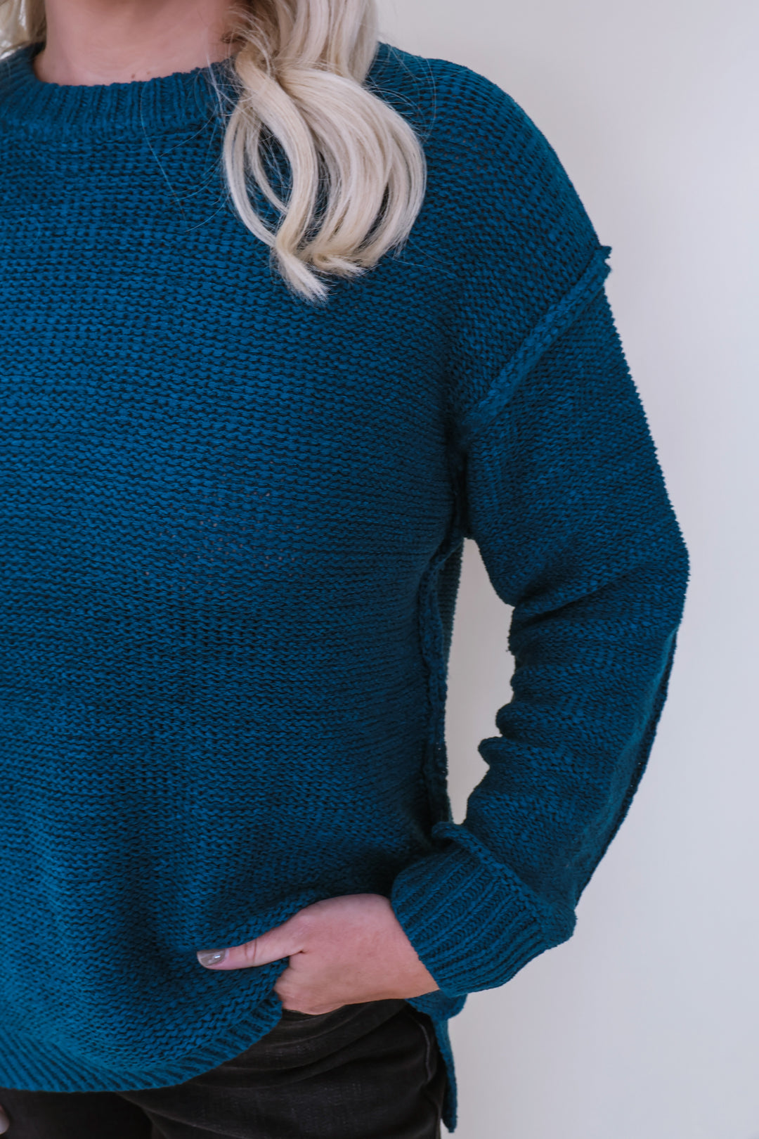 The Sloane Seam Sweater - Teal Navy
