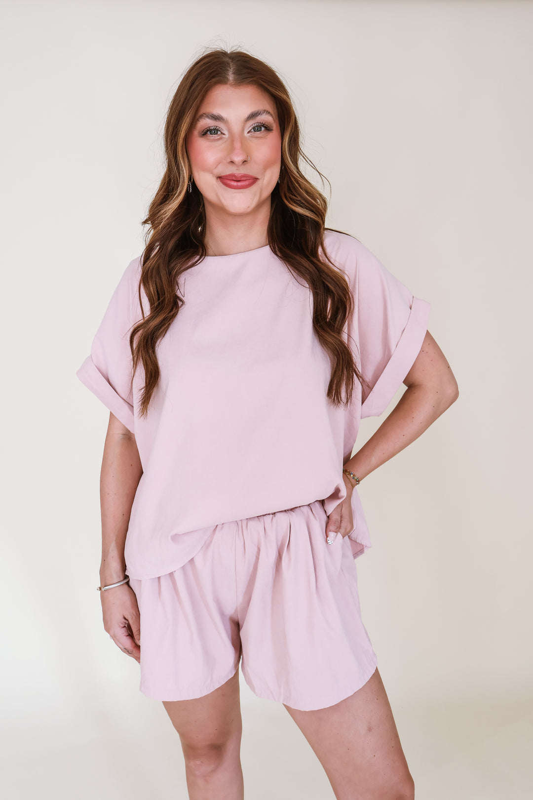 Relaxed Fit Top & Shorts Two Piece Set - Blush