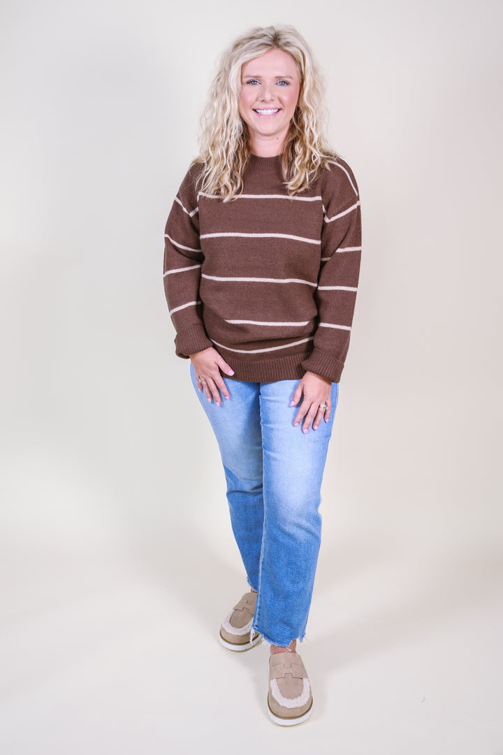 Classic Stripes Round Neck Sweater - Brown/Beige