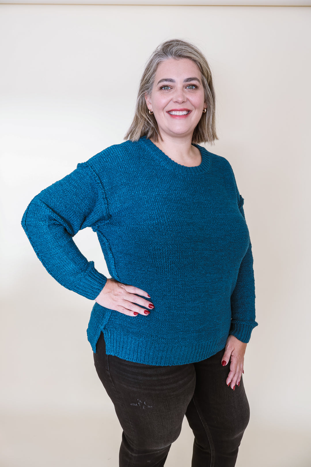 The Sloane Seam Sweater - Teal Navy