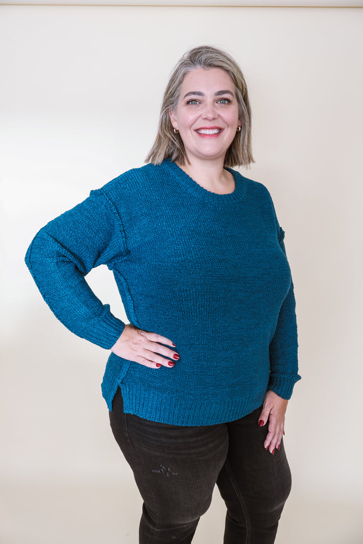 The Sloane Seam Sweater - Teal Navy