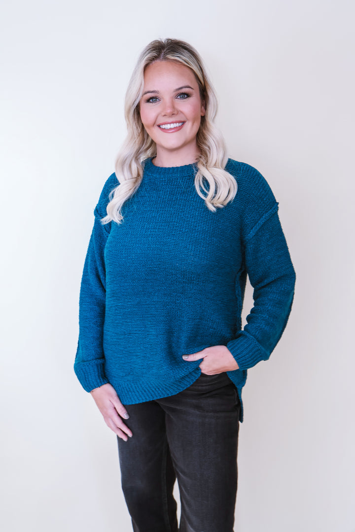 The Sloane Seam Sweater - Teal Navy