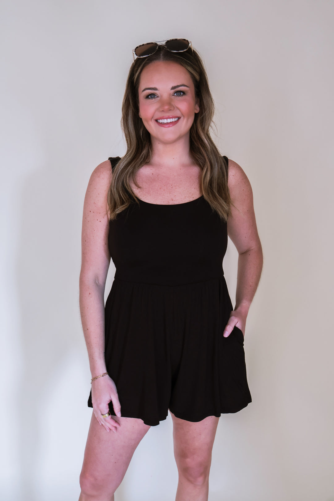 Double Layered Tank Romper - Black