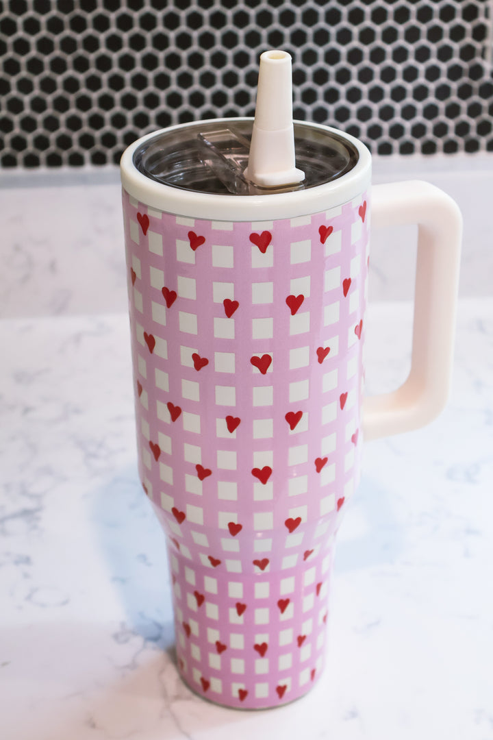 40oz STAINLESS STEEL TUMBLER - Heart Plaid