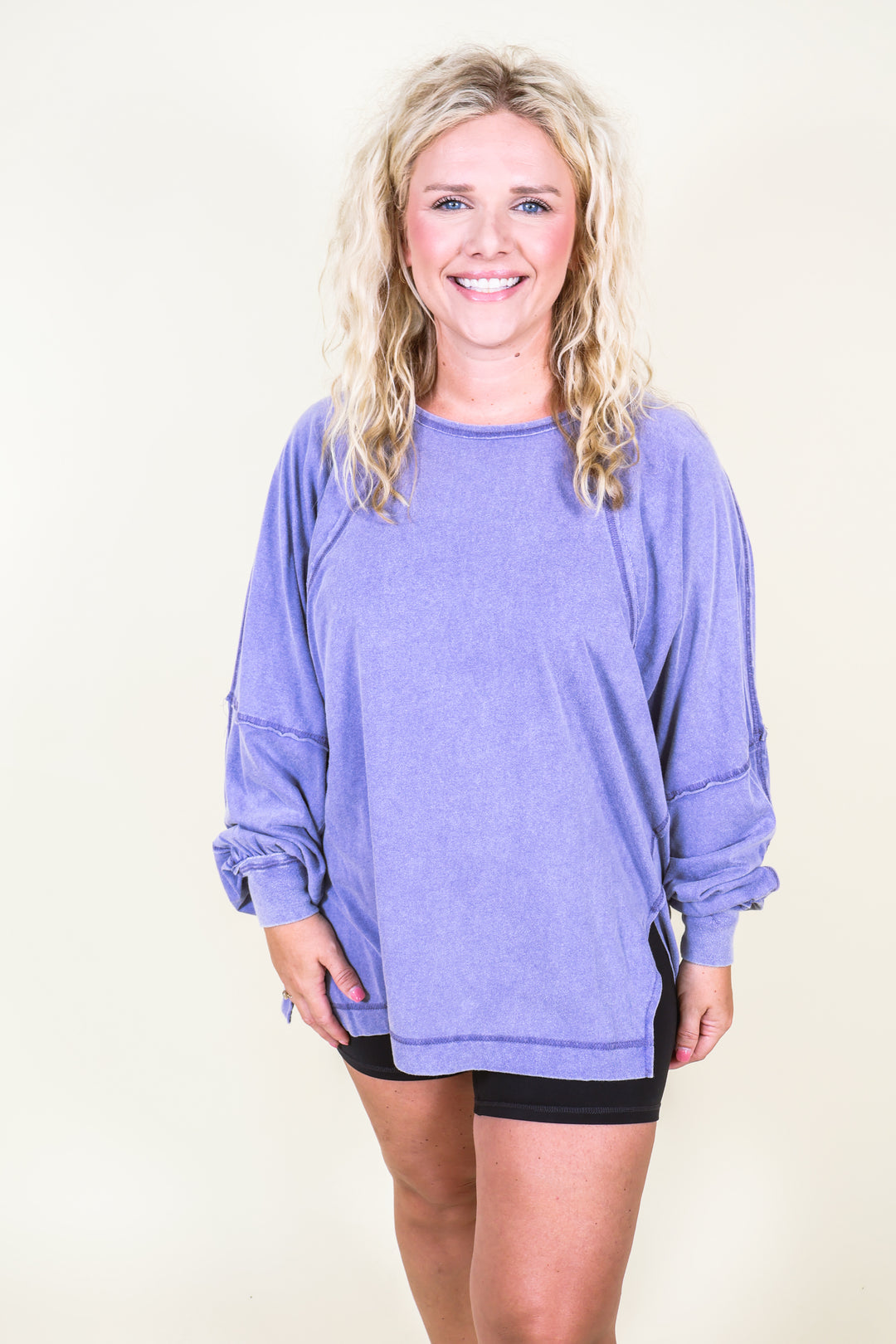 Easy Street Oversized Top - Dusty Blue