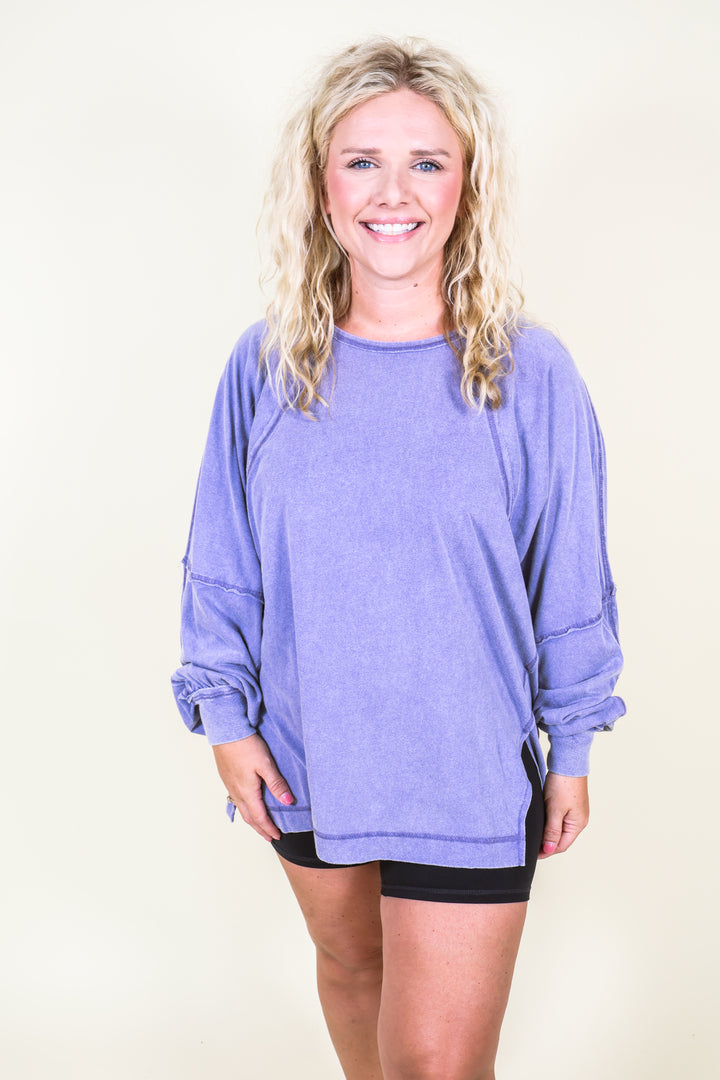 Easy Street Oversized Top - Dusty Blue