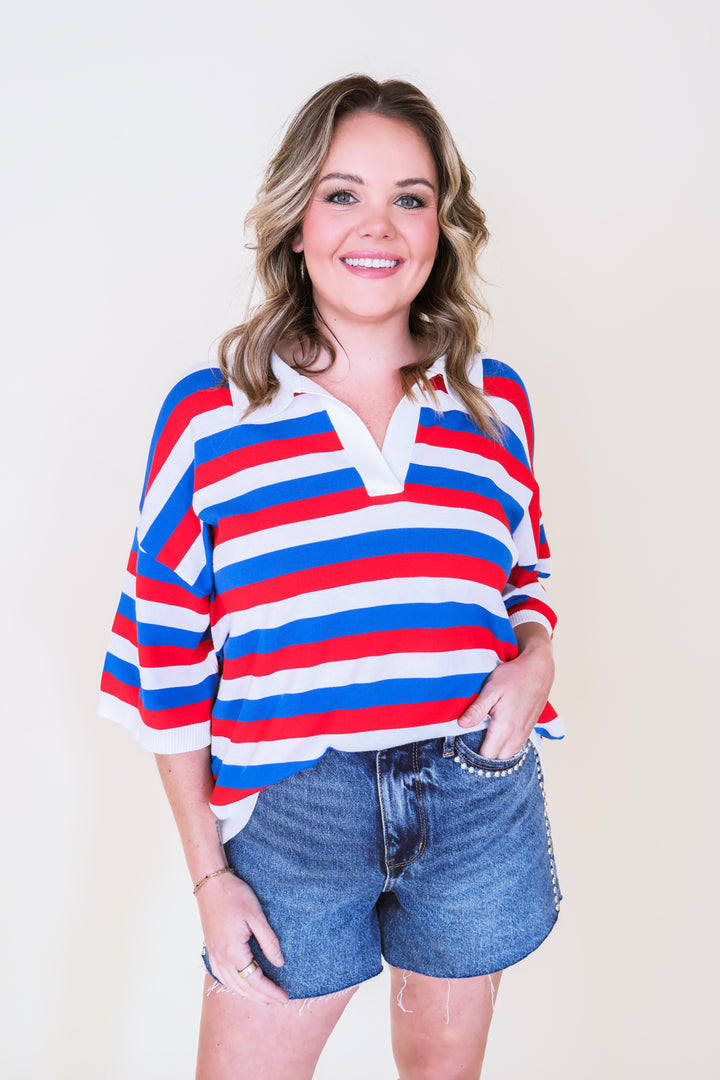 Red, White, & Cute Striped Top