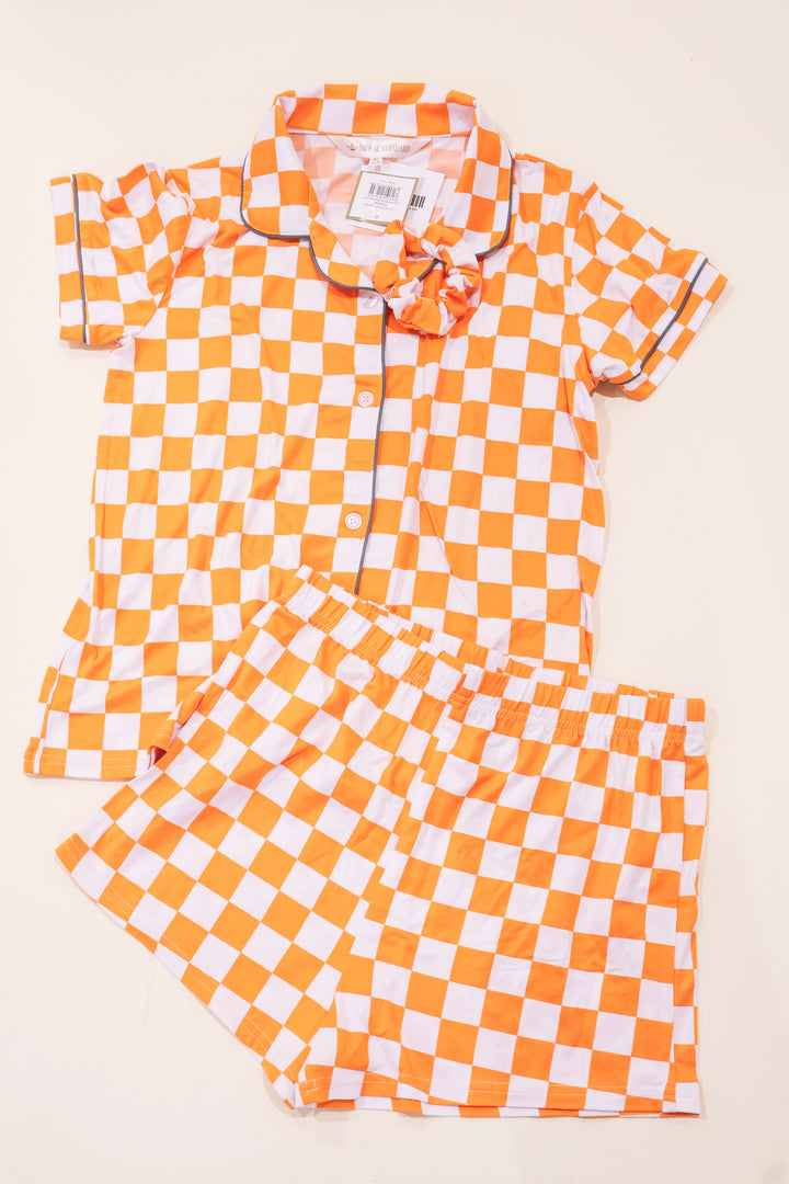 Girl's Checkerboard Pajama Set - Orange