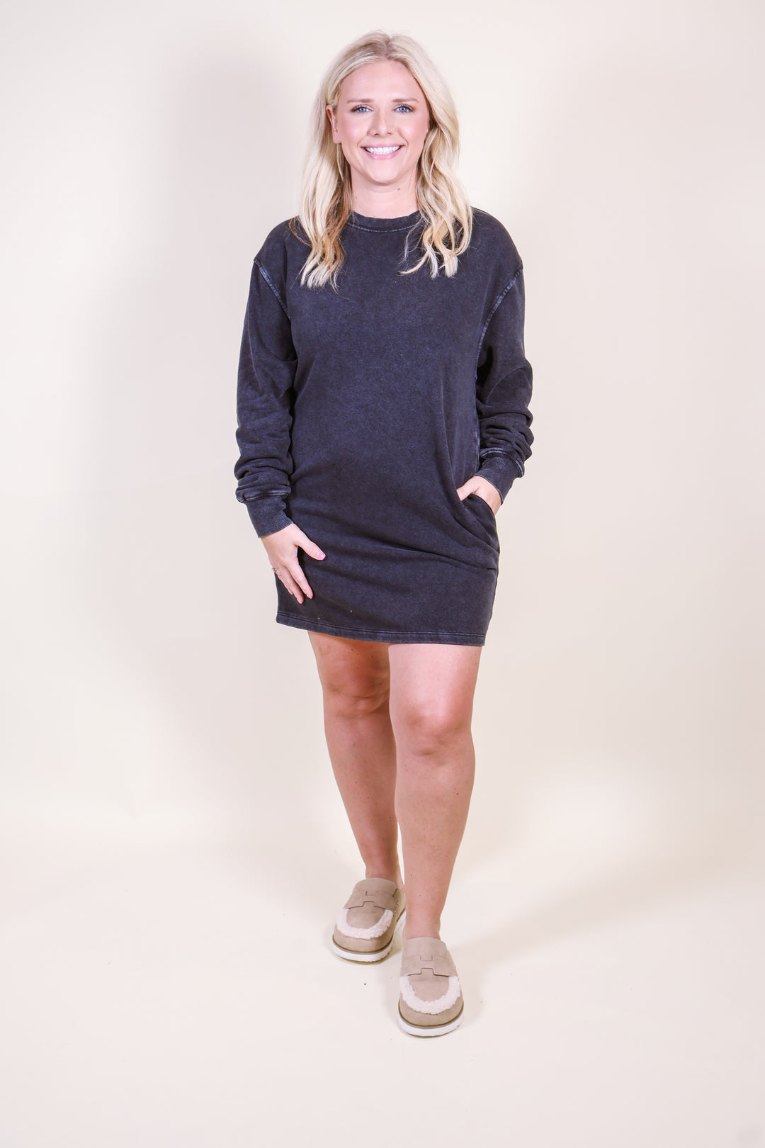 Lille Long Sleeve Oversized Mini Dress - Black