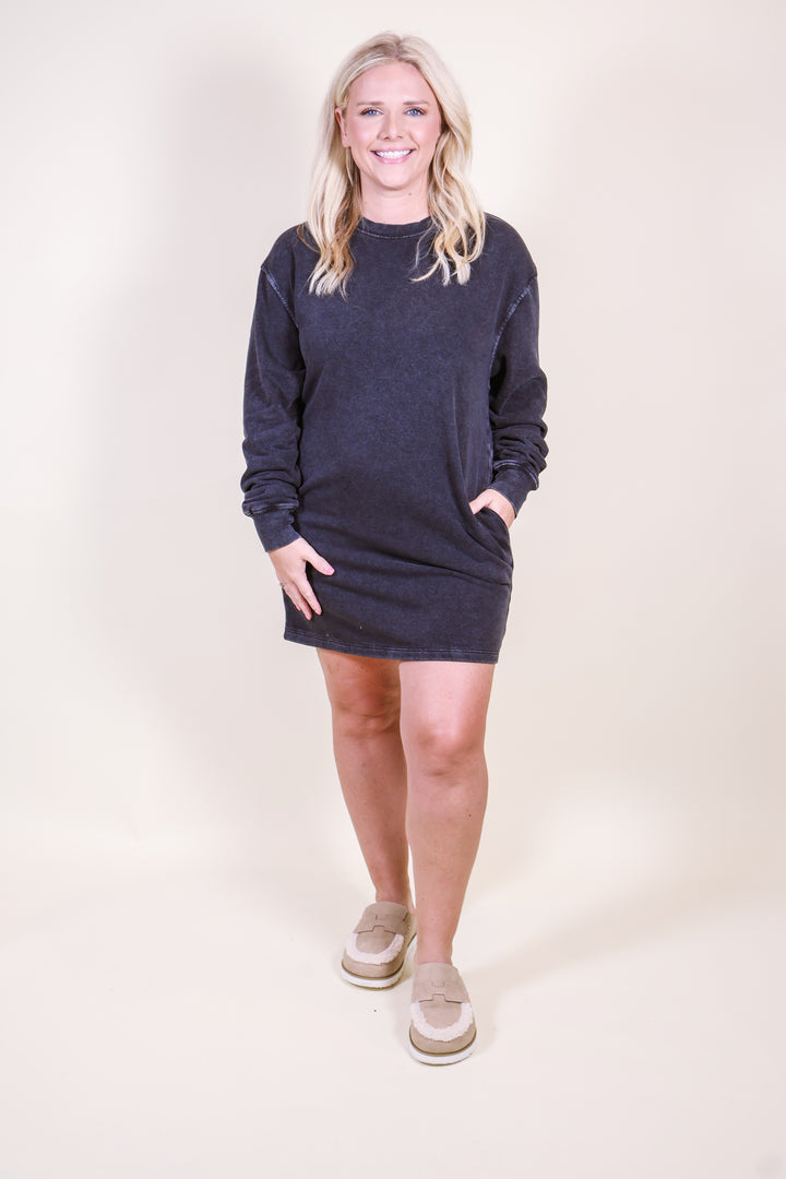 Lille Long Sleeve Oversized Mini Dress - Black