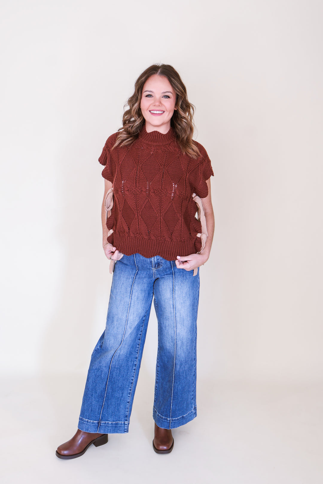 Pointelle Sweater Vest - Chocolate Fudge