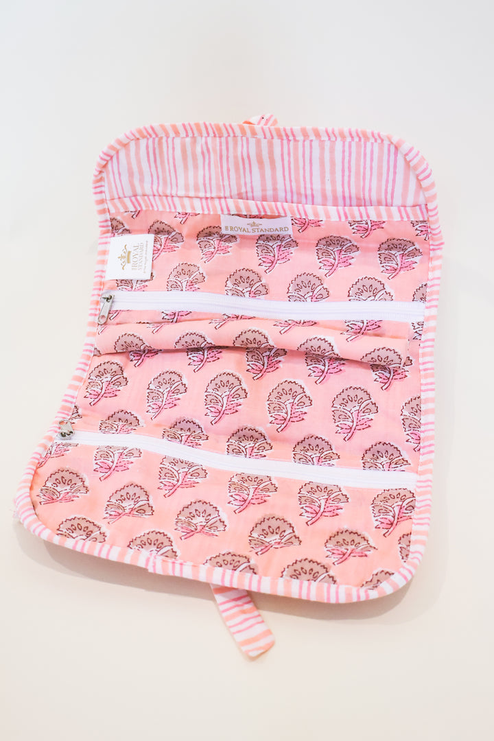 Layla Quilted Jewelry Roll Pink 9x13