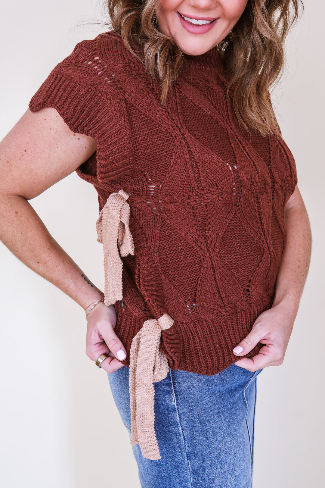 Pointelle Sweater Vest - Chocolate Fudge