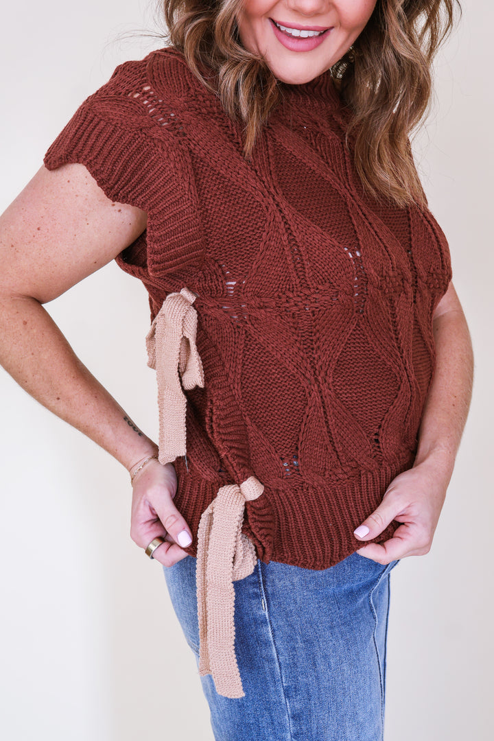 Pointelle Sweater Vest - Chocolate Fudge