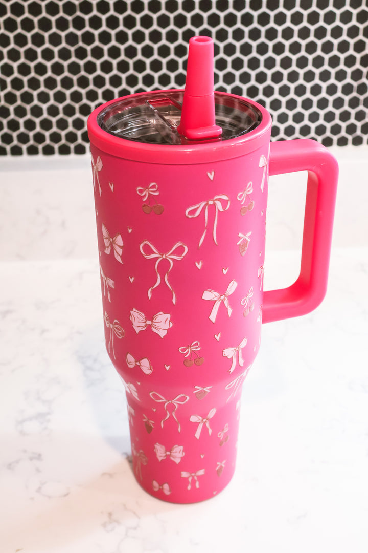 40oz STAINLESS STEEL TUMBLER - Fuchsia Bow