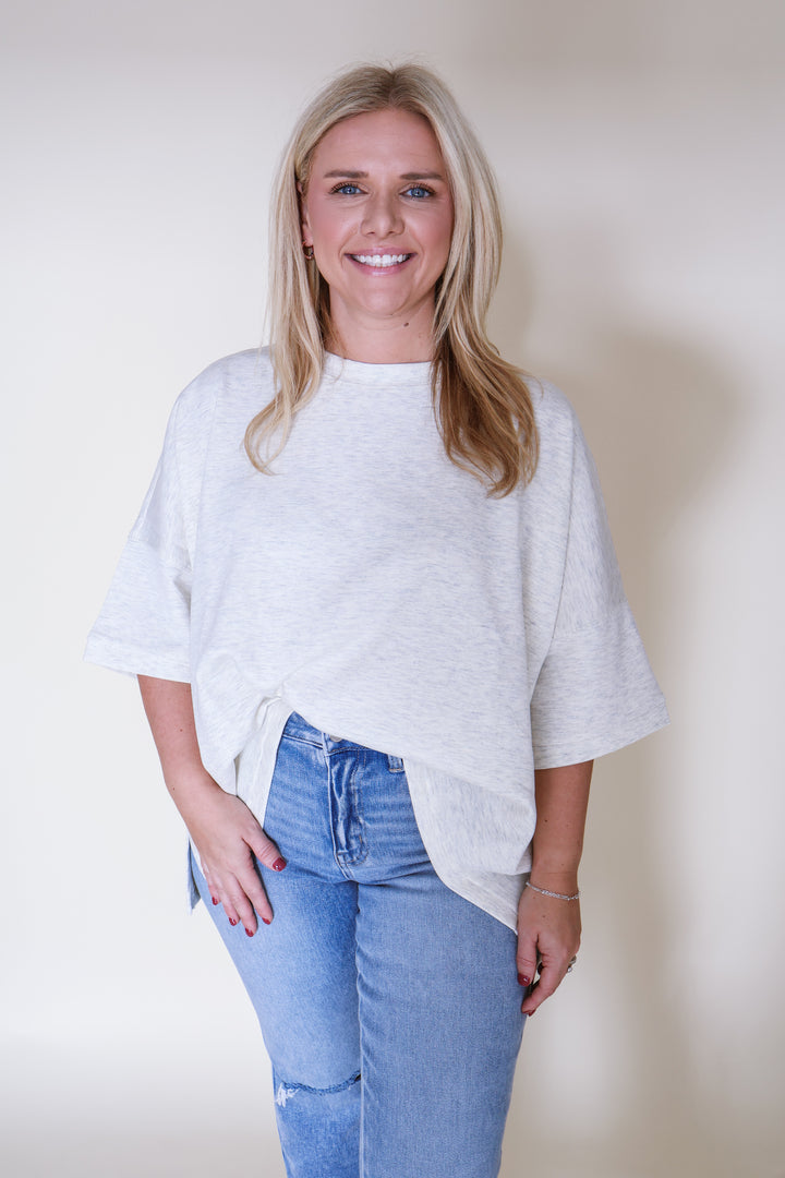 Scuba Round Neck Top with Side Slits - H Vanilla