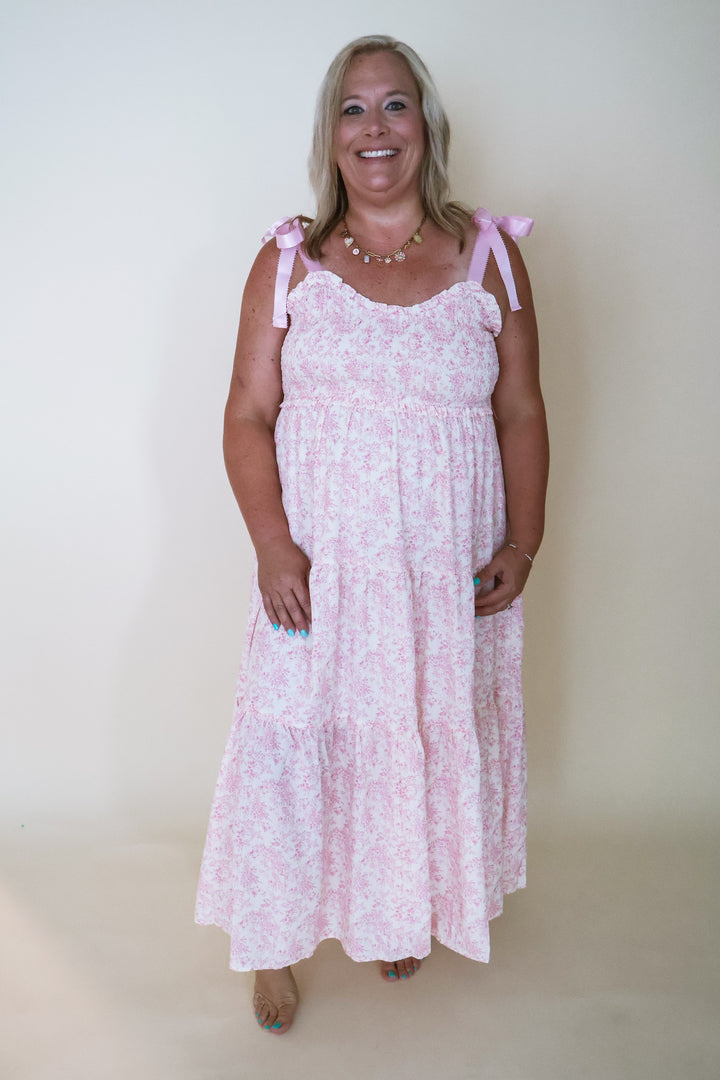 Empire Neck Line Floral Tiered Maxi Dress - Pink