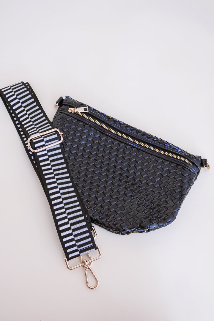 Luxe Woven Crossbody Bag - Black