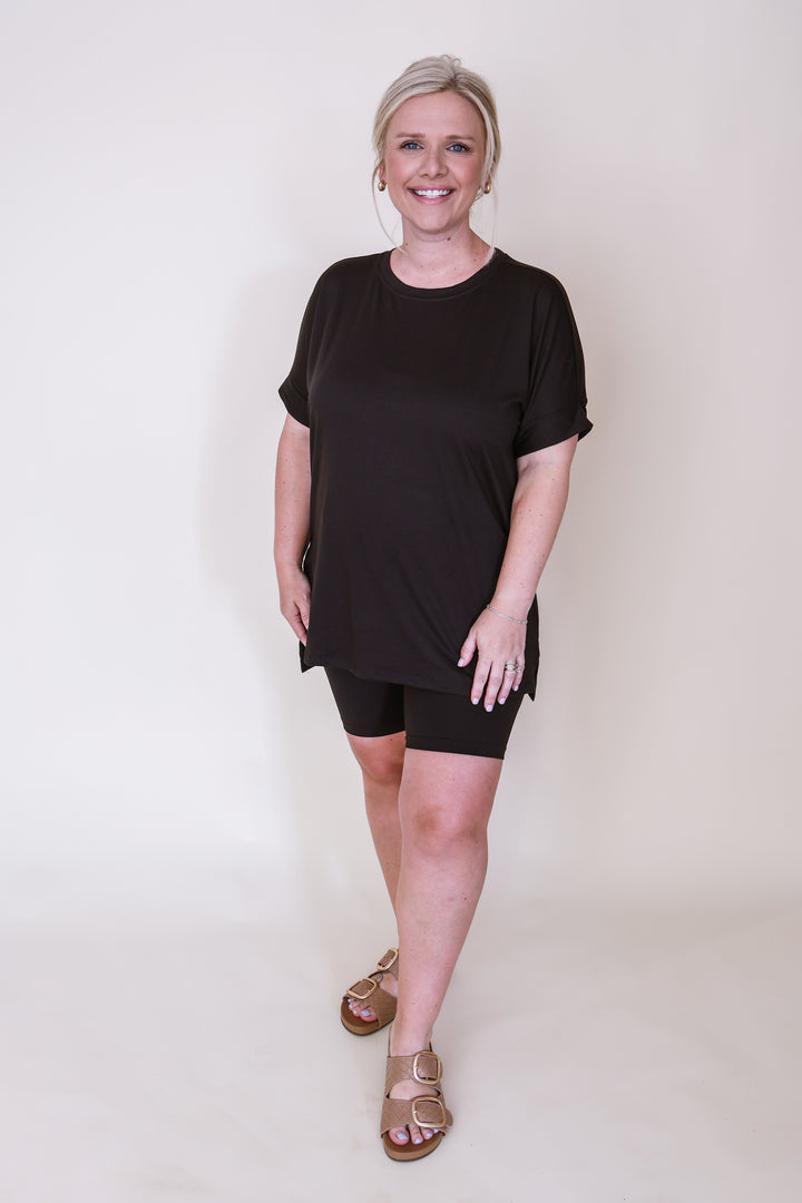 Brushed Microfiber Biker Shorts Set - Black