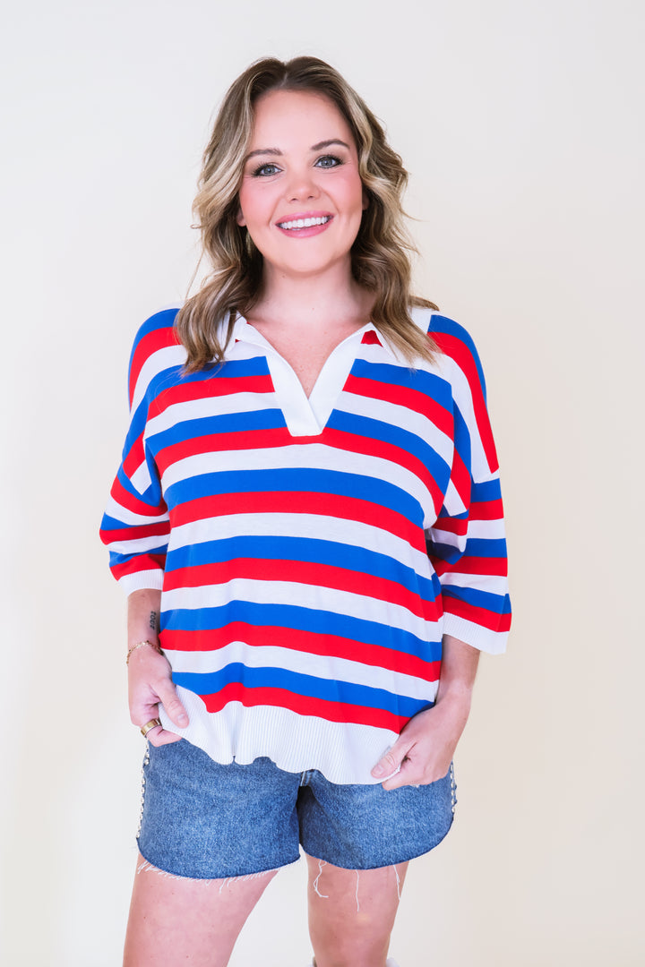 Red, White, & Cute Striped Top