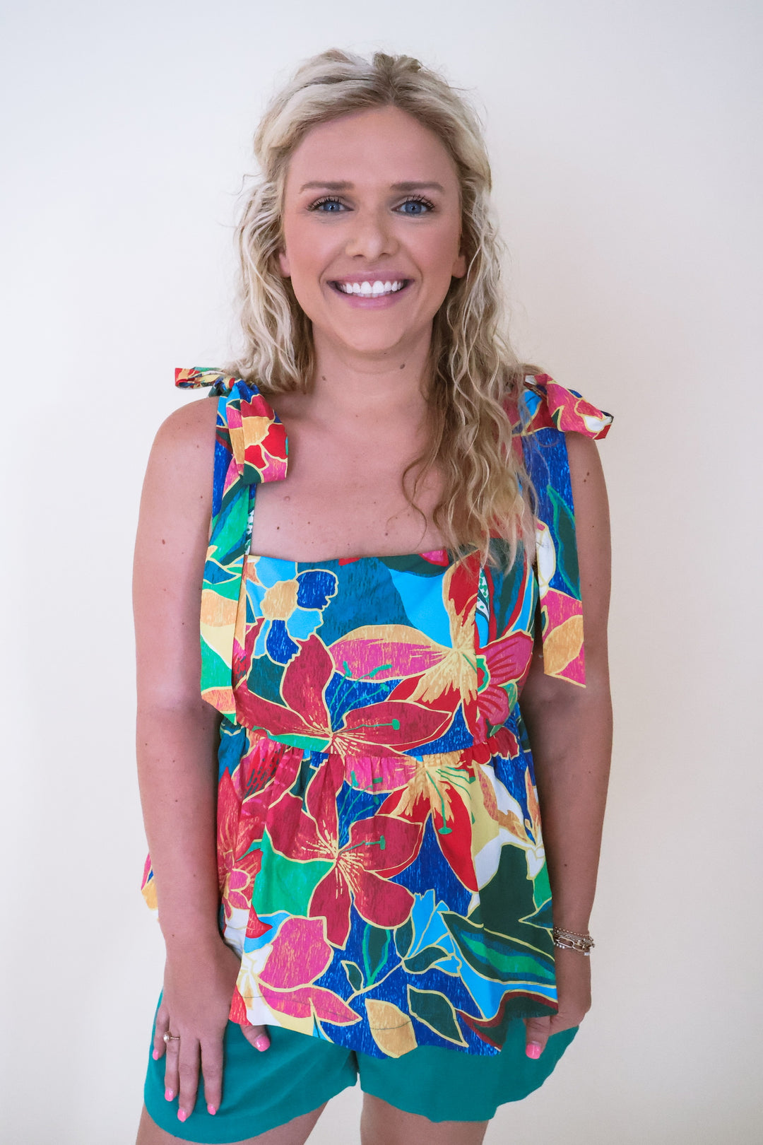 Floral Tie Shoulder Top - Multi