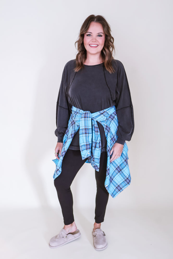 Raglan Sleeve Snow Wash Top - Black