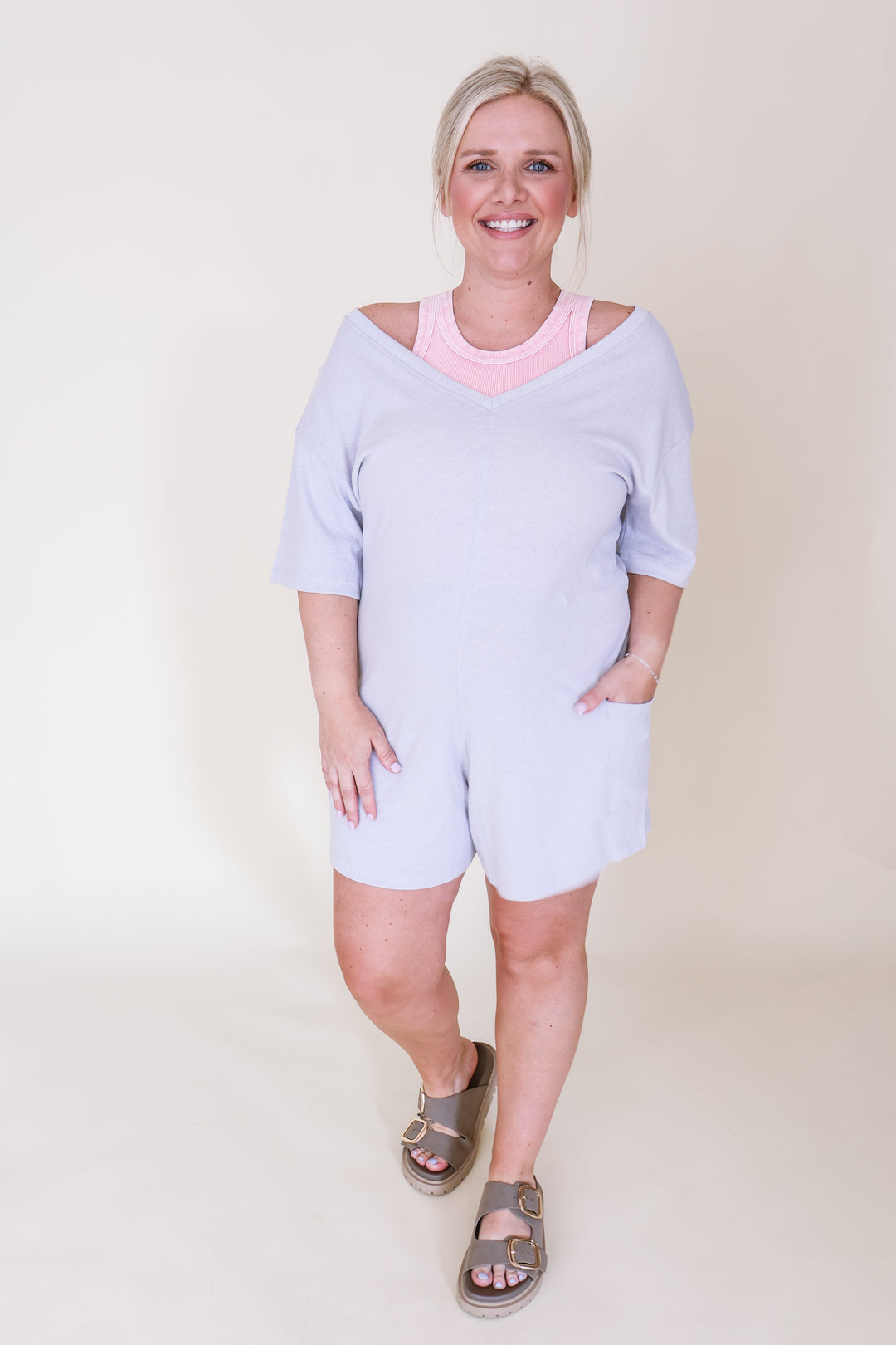 2-Way V or Scoop Neck Romper - H Grey