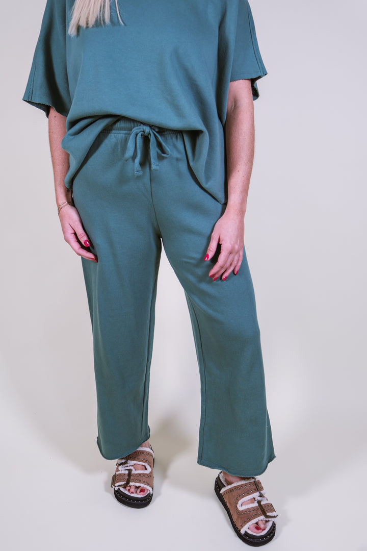 Malibu Wide Leg Fleece Pants - Silky Pine