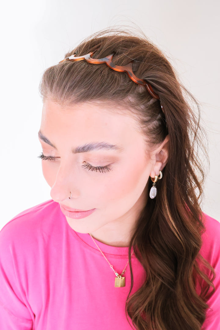 Zig Zag Shark Teeth Headband - Brown