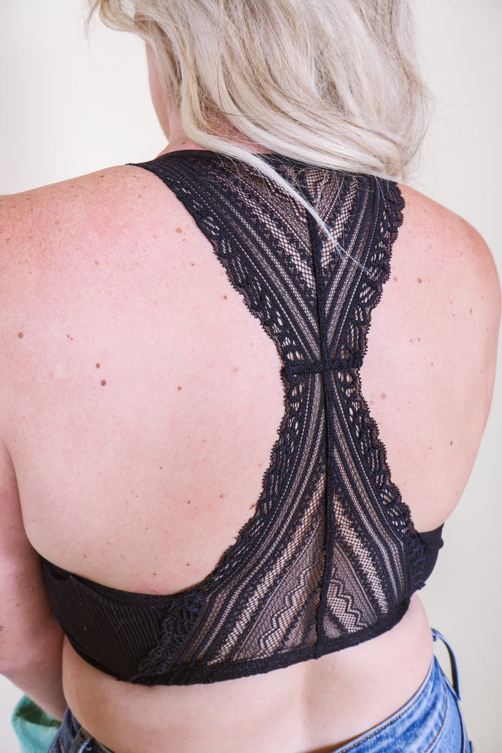 Lace Racerback Bralette - Black
