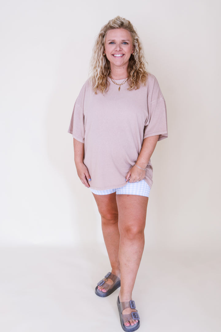 Oversized Mineral Wash T-Shirt - Taupe