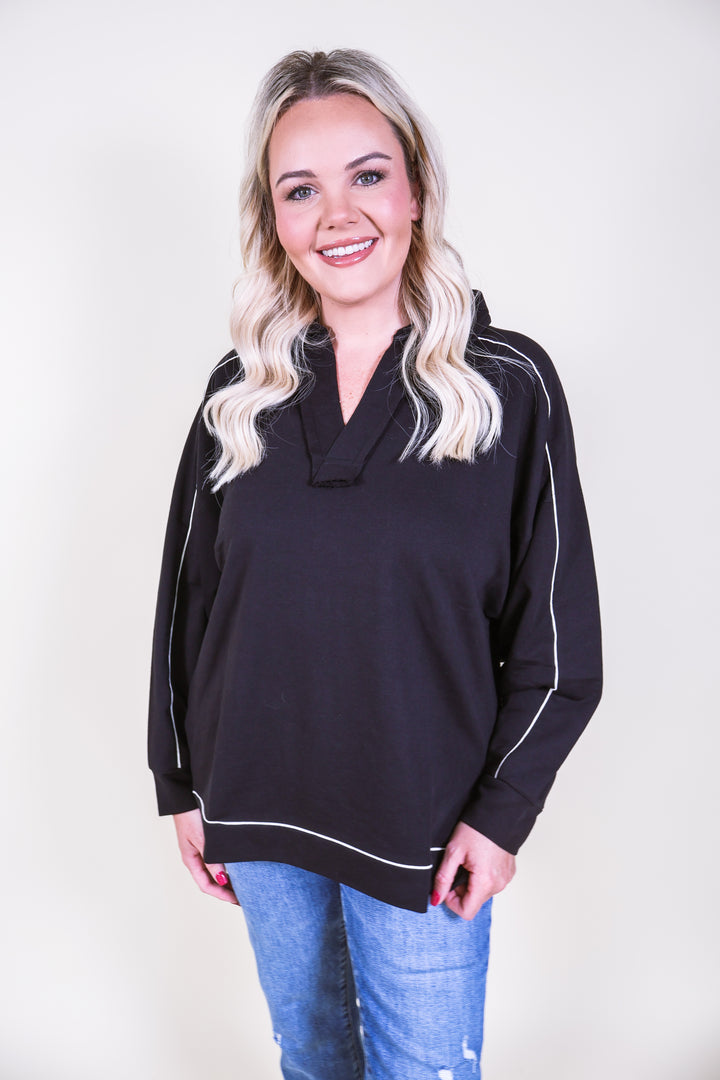 CoastLine Collared Pullover - Black