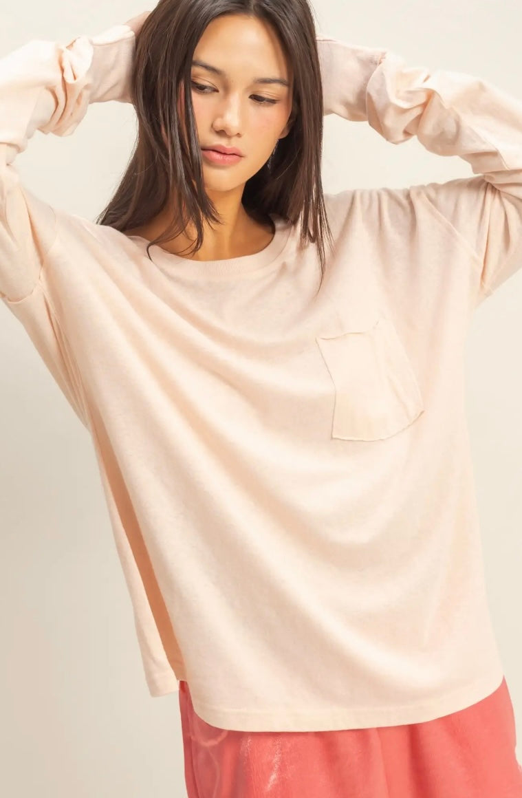 Long Sleeve Pocket Tee - Dusty Pink