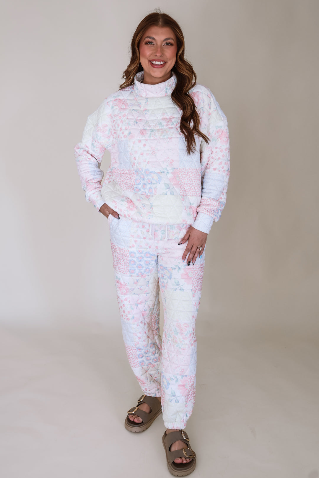 Floral Textured Mock Neck Sweater