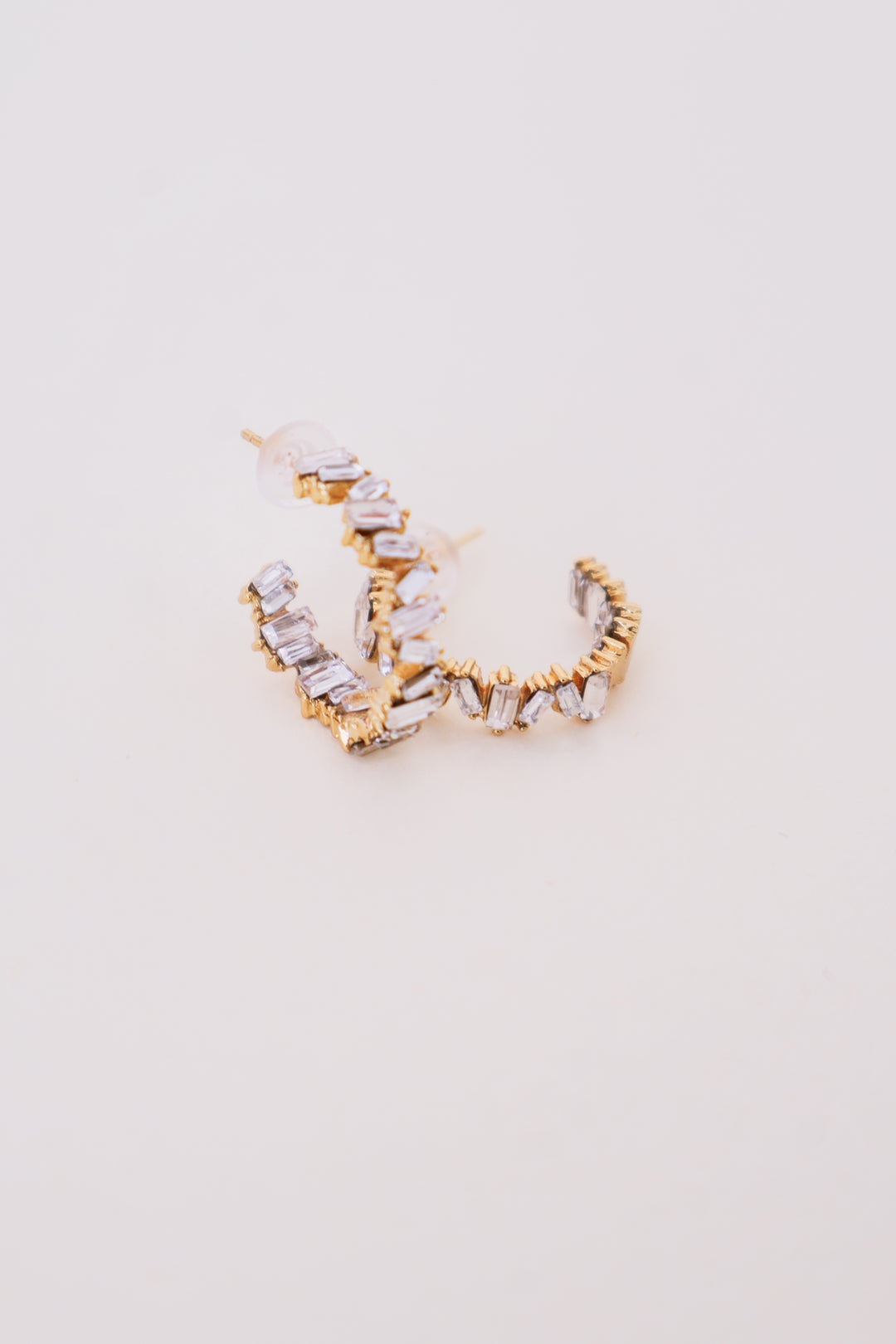 Baguette Rhinestone Hoop Earrings - Gold