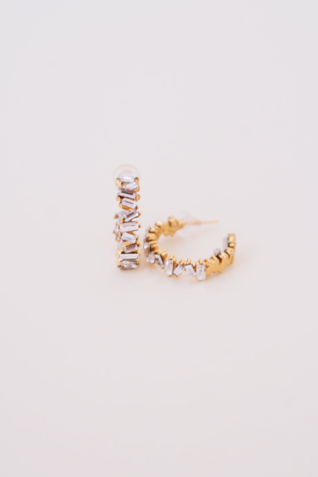 Baguette Rhinestone Hoop Earrings - Gold