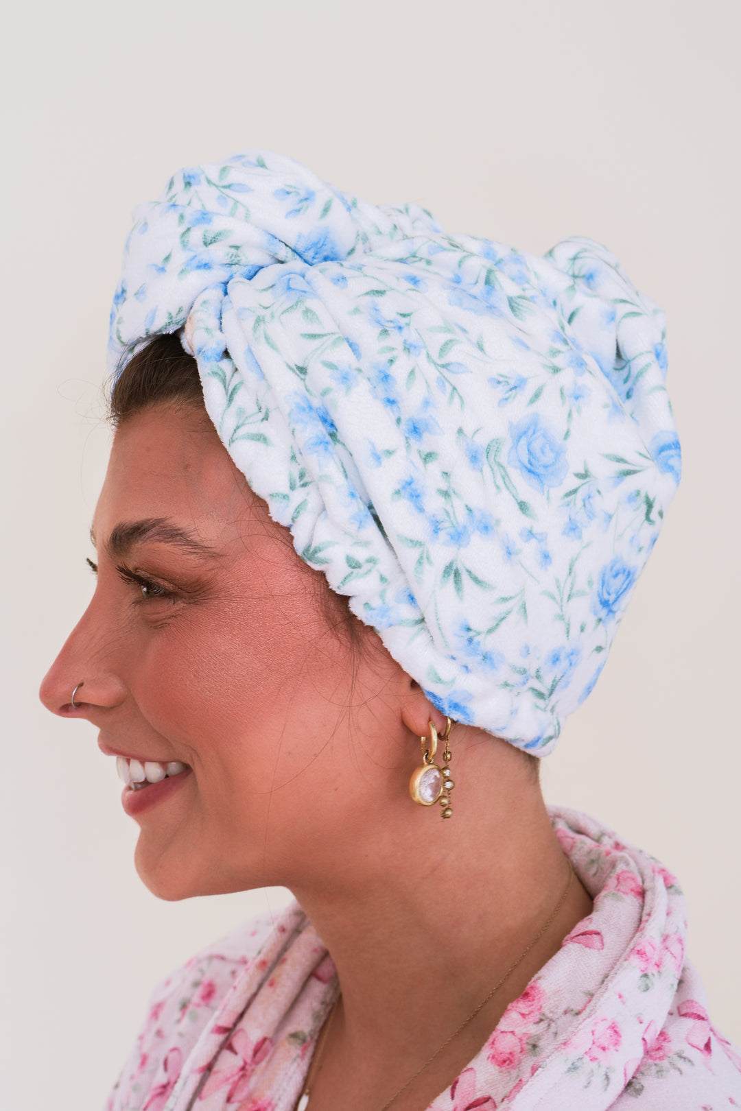 Quick Dry Hair Turban Towel - Blue Rose