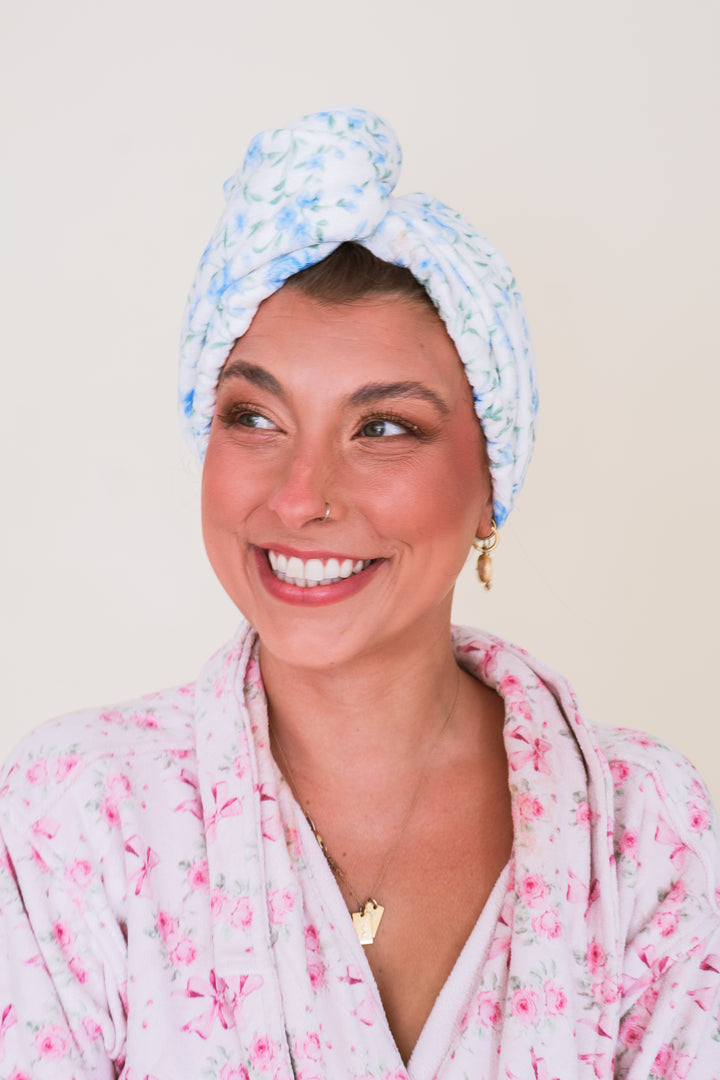 Quick Dry Hair Turban Towel - Blue Rose