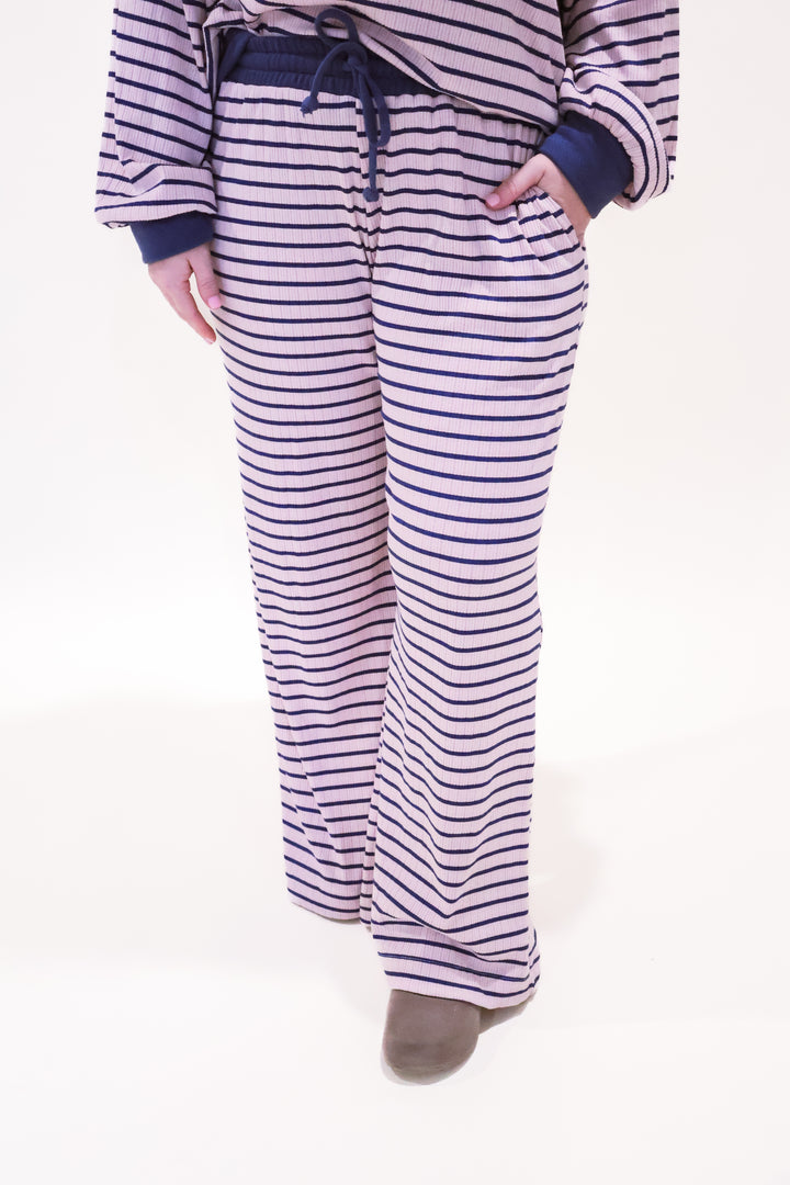 Light Pink & Blue Striped Sweatpants